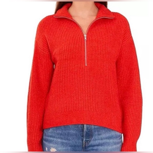 Vince Camuto Sweaters - VINCE CAMUTO Half-zip Pullover Ribbed Knit Sweater Size Medium Red